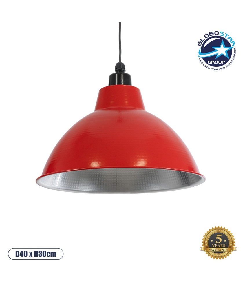 GLOBOSTAR® LOUVE 01177 Vintage Κρεμαστό Φωτιστικό Οροφής με Ντουί 1 x E27 AC 220-240V IP20 - Κόκκινο - Μ40 x Π40 x Υ30cm